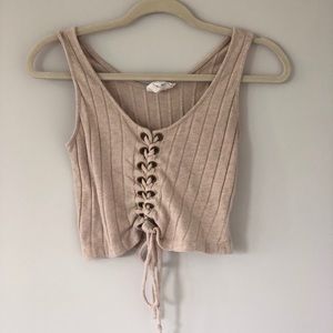 Laced up front ribbed crop top
